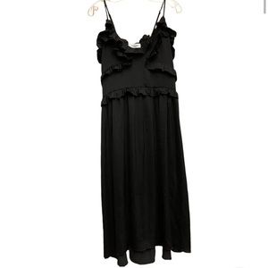 CARLY JEAN CJLA Black Satin Ruffled Midi Slip Dress Large